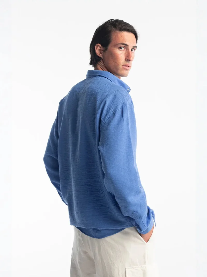 Giesto Maya Blue GIESTO Oversized Button-Up Long Sleeve Shirt for Men | Best Price UAE